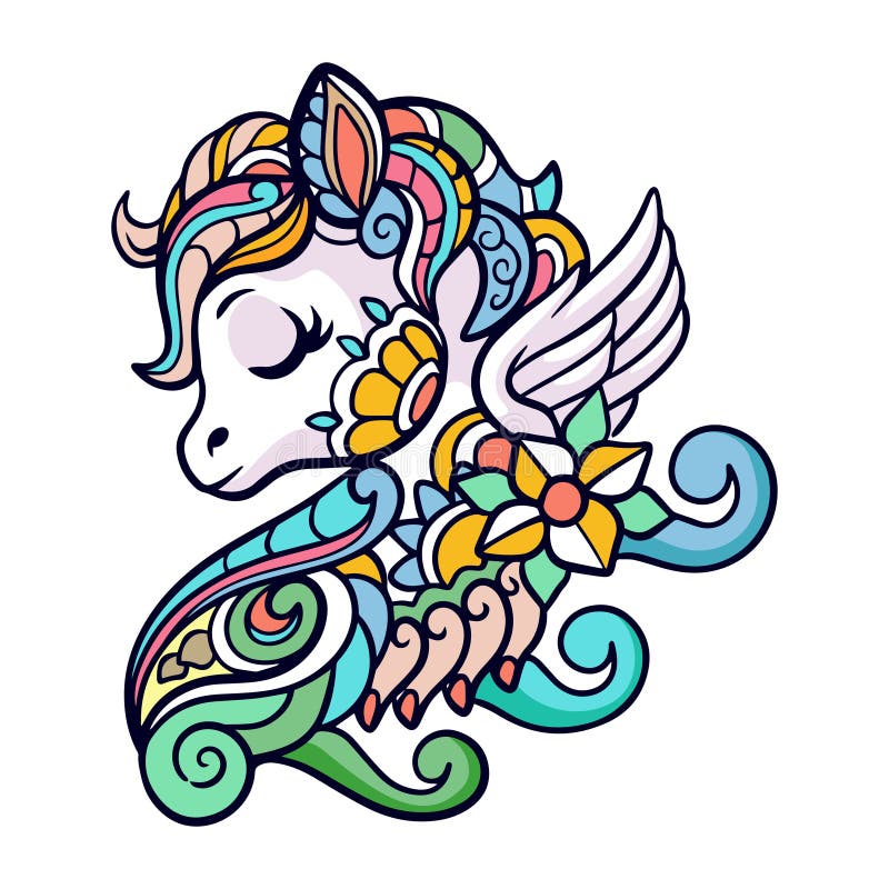 Desenhos Coloridos E Bonitos De Desenho Animado De Unicórnio, Mandala,  Isolados Em Fundo Branco Ilustração do Vetor - Ilustração de preto, cavalo:  260249711