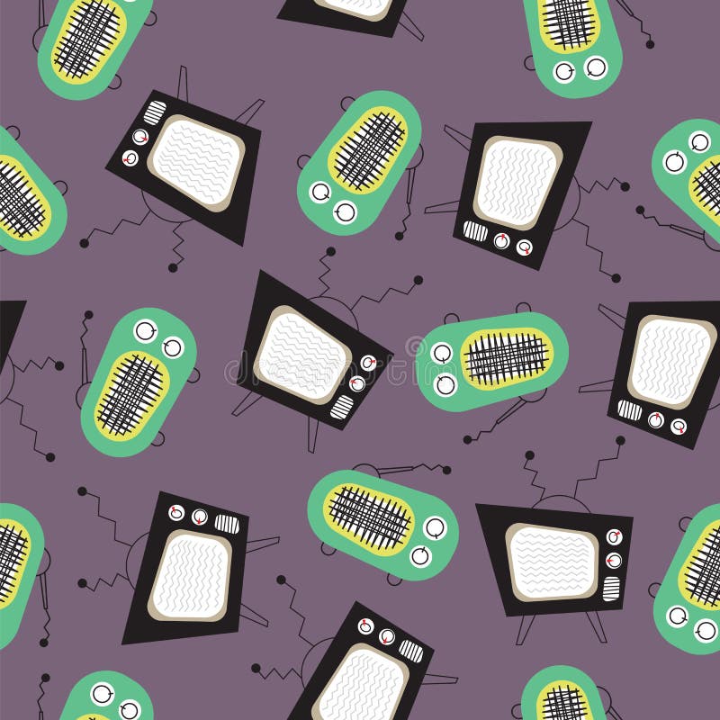 Deseniowa retro telewizja i rocznik transmitowaliśmy na szarej tło wektoru sztuce ilustracja wektor Deseniowa retro telewizja i rocznik transmitowaliśmy na szarej tło wektoru sztuce ilustracja wektor