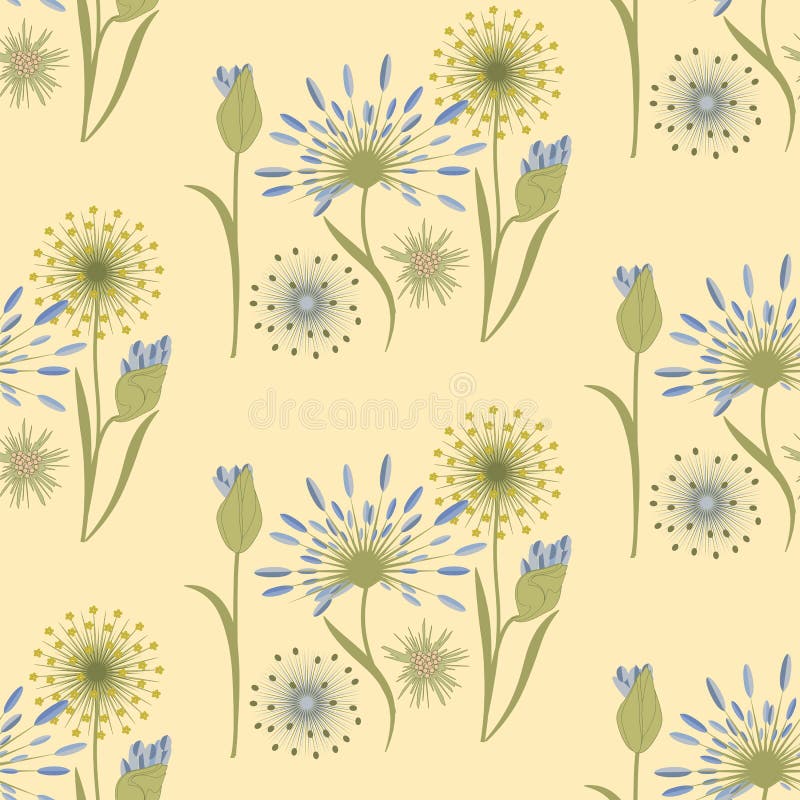 Deseniowej wildflowers delikatnej beżowej błękitnej sztuki kreatywnie wektor royalty ilustracja Deseniowej wildflowers delikatnej beżowej błękitnej sztuki kreatywnie wektor royalty ilustracja