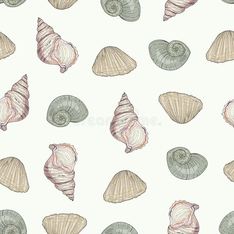 Deseniowi bezszwowi seashells ilustracja wektor
