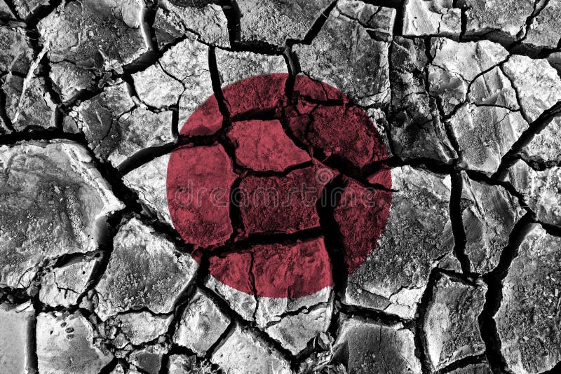 Desenul drapelului Japoniei pe un teren fisurat de mare detaliu vector illustration