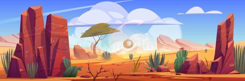 Desert Africa natural background with tumbleweed