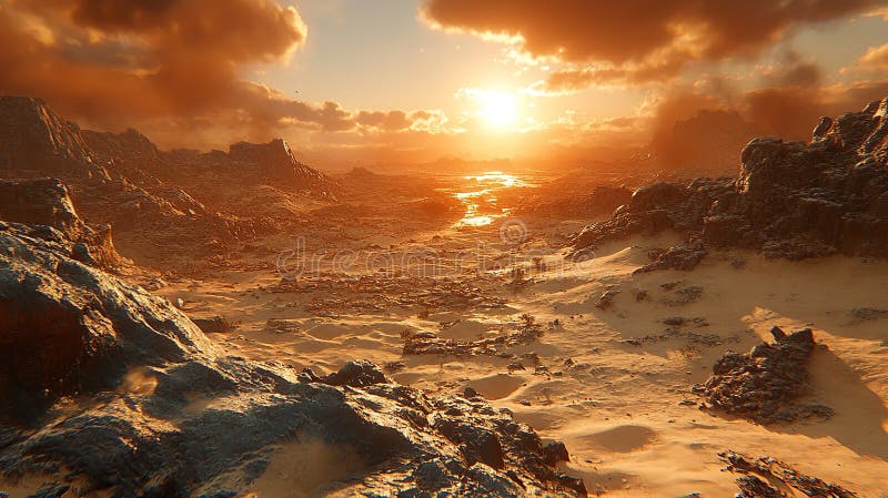 Desert alien landscape at sunset royalty free illustration