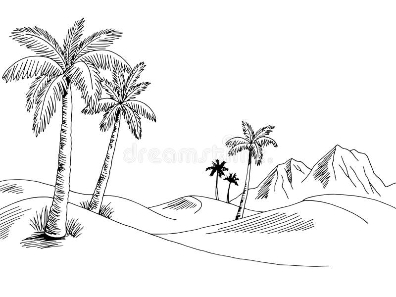 Desert Graphic Black White Landscape Sketch Illustration Vector Stock