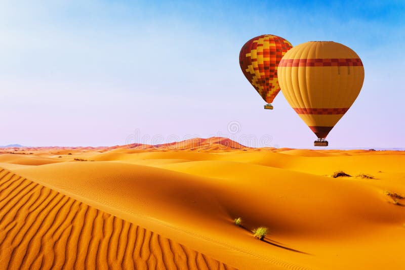 Desert and hot air balloon Landscape at Sunrise