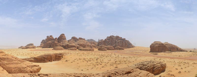 Desert landscape, sand, rocks and mountain panorama stock image Desert landscape, sand, rocks and mountain panorama stock image