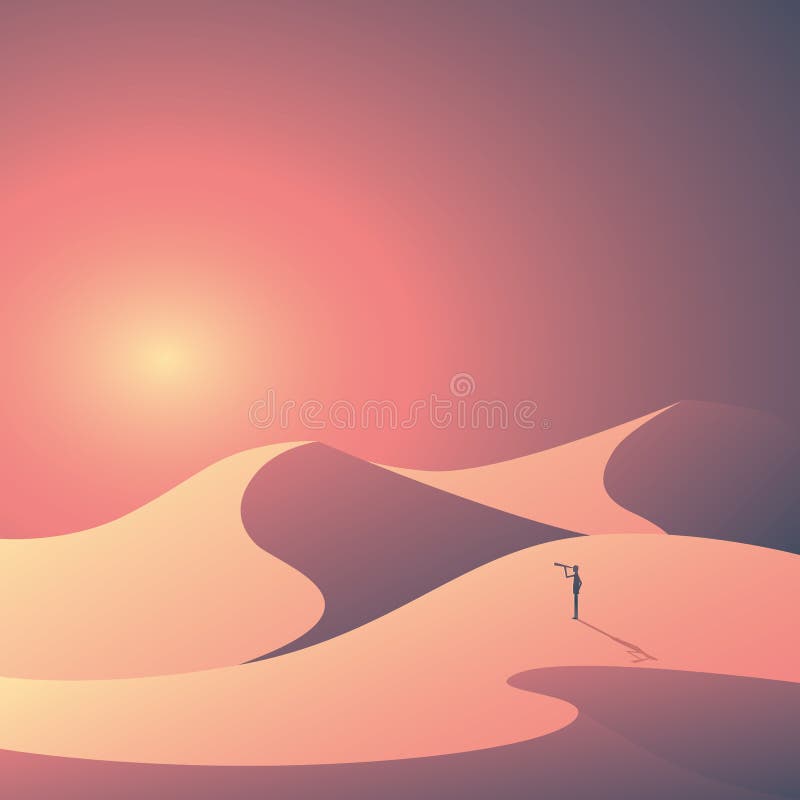 Desert Landscape Vector Background. Natural Sand Dunes in Sunset Wallpaper  with Explorer Stock Vector - Illustration of explorer, loss: 67900131