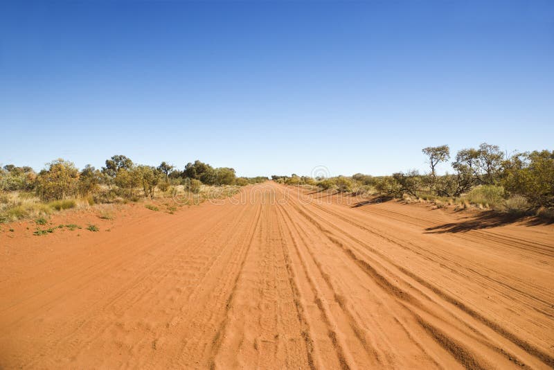 Desert Road. In the remote Australian Outback. Tread marks can be seen imprinted in the dirt. Horizontal shot stock images Desert Road. In the remote Australian Outback. Tread marks can be seen imprinted in the dirt. Horizontal shot stock images
