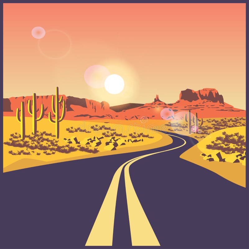 Road Into Desert Toward Light Stock Illustration Illustration of