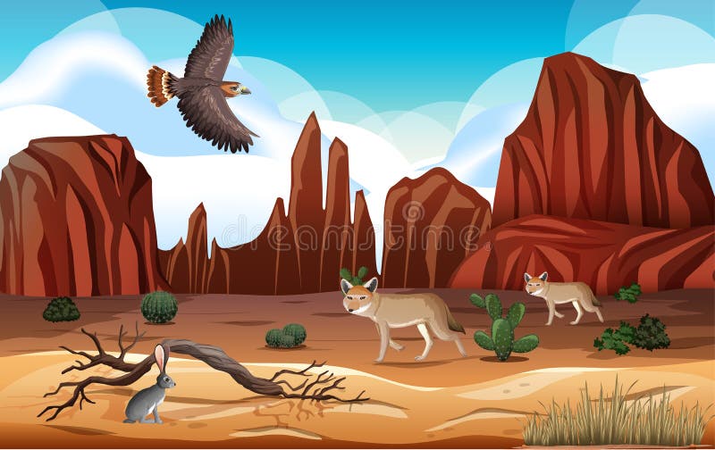 Desert with Rock Mountains Desert Animals Landscape at Day Scene Stock  Vector - Illustration of rabbits, landscape: 204555841