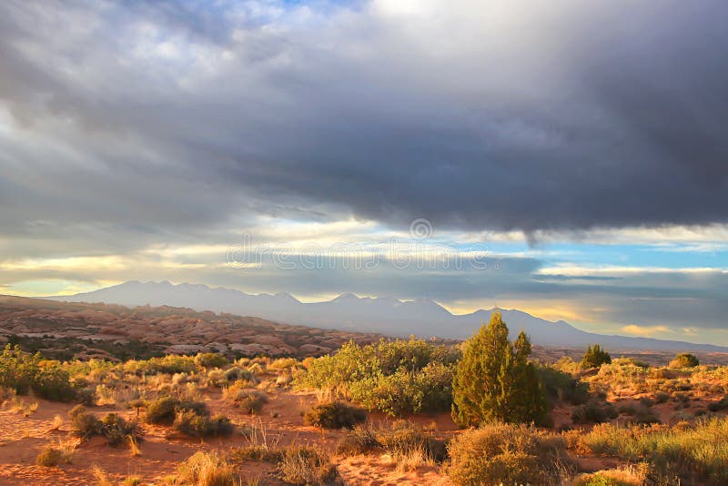 The Desert Under Stormy Skies in Arches National Park. Stock Photo ...