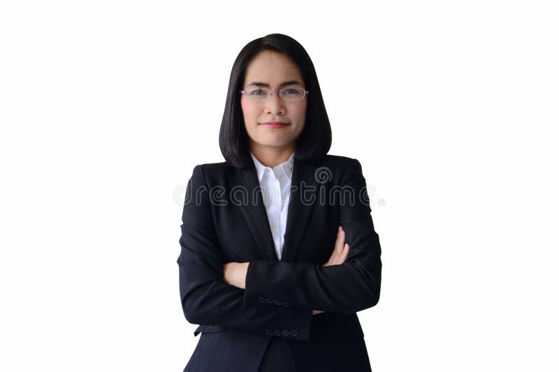 Desgaste asiático de la mujer de negocios vidrios y un uniforme de trabajo con COM fotografía de archivo libre de regalías Desgaste asiático de la mujer de negocios vidrios y un uniforme de trabajo con COM fotografía de archivo libre de regalías
