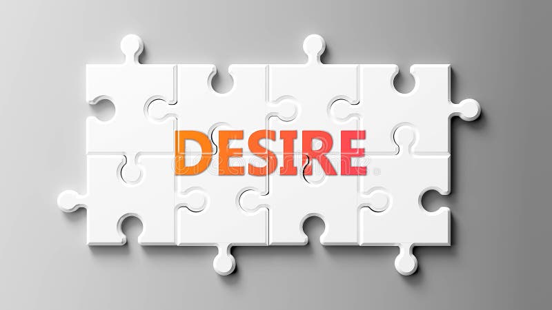 Desiderio complesso come un rompicapo - raffigurato come parola Desiderio su un puzzle per mostrare che il Desiderio può essere d