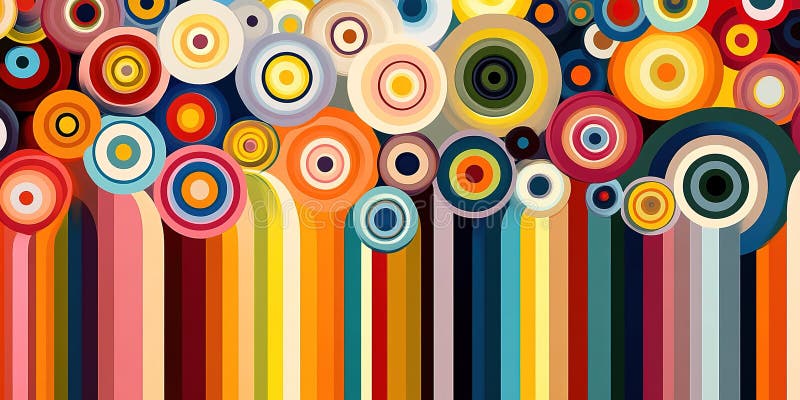 Design abstract colorat cu tipare circulare și dungi verticale vibrante care creează un efect vizual fascinant royalty free illustration