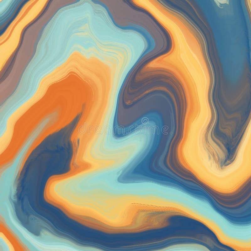 Design abstract cu vârfuri de portocaliu albastru și de nuanțe de bej care creează un efect de marmură fluidă. royalty free illustration