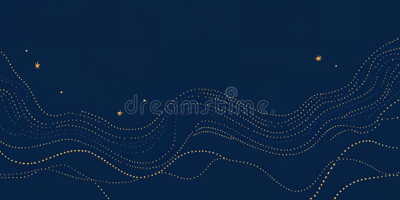 Design abstract pe timp de noapte, lumini aurii, linii ondulate, albastru închis, model stelar stock illustration