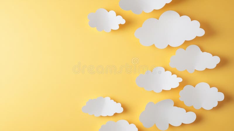 Design abstract vibrant cu nori de hârtie pe fond galben stock photo