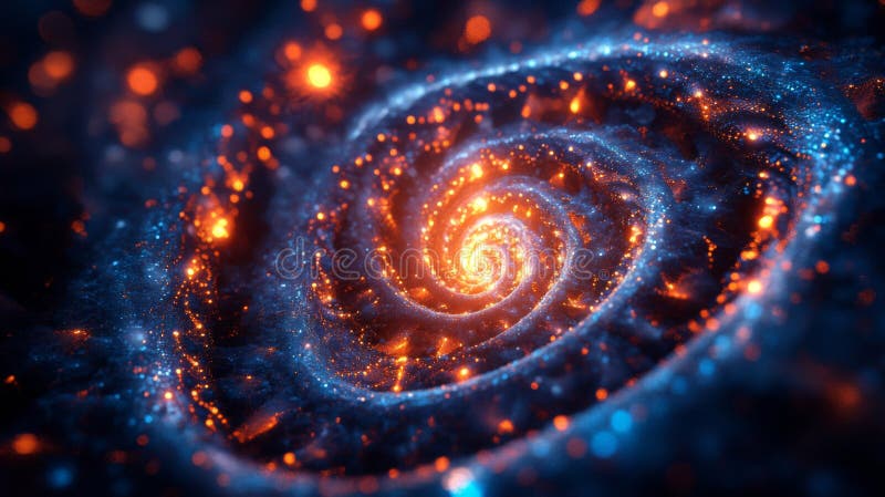 Design Abstrato da Galáxia Espiral Cósmica com Energia Azul e Laranja Espantosa ilustração do vetor