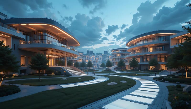 Design arhitectural modern complex rezidențial de seară vector illustration