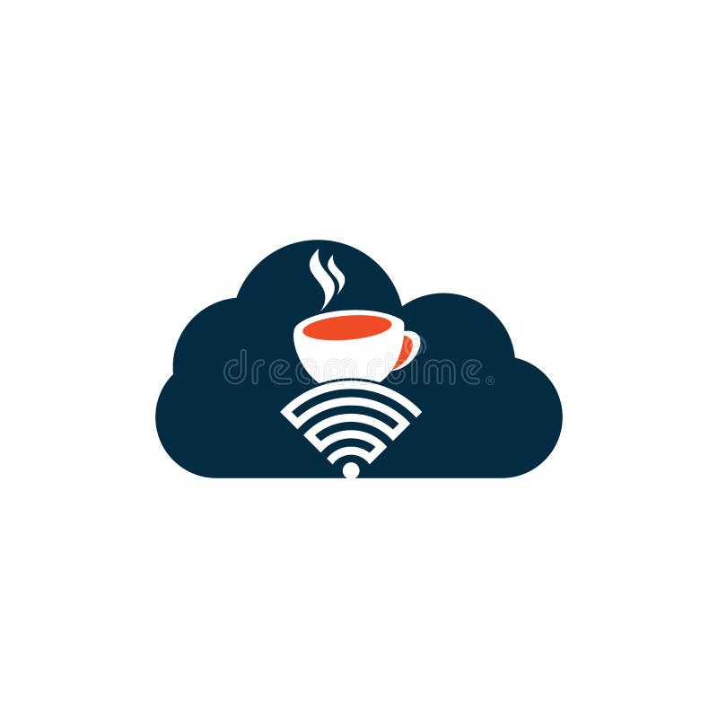 Design av kodlogotyp för kaffetwifi-molnform. stock illustrationer