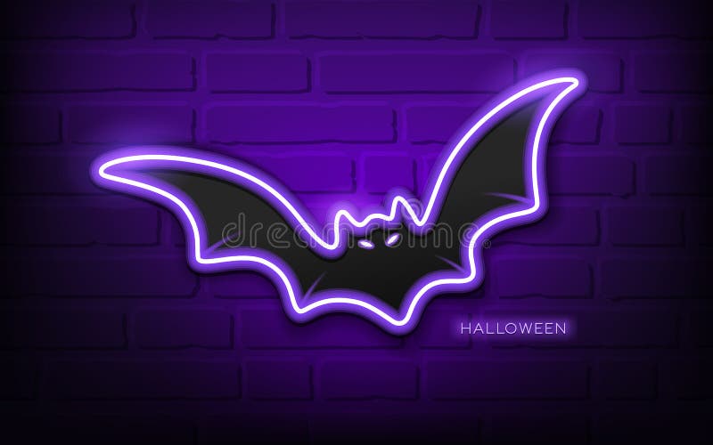 Design BAT neon ușor colorat Halloween concept pe fundal negru perete bloc stock illustration