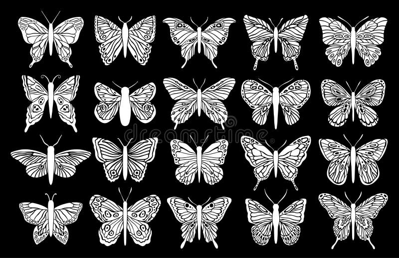 Vintage Insect Silhouette Set Stock Vector - Illustration of butterfly ...