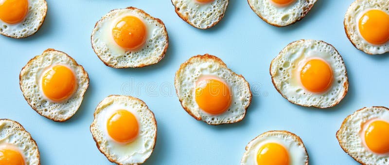 Design of boiled eggs on a blue backdrop with copy space and creative illustrations stock photo