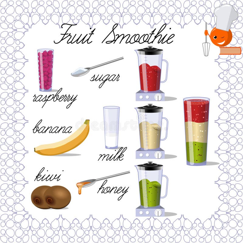 Design for a book of recipes. Recipe for fruit smoothies. royalty free illustration
