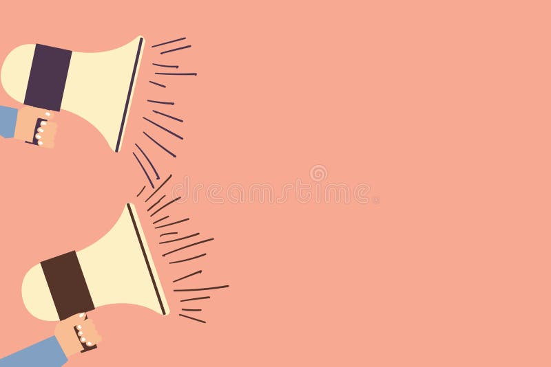 Design business concept Empty copy space modern abstract background Two Hu analysis Hand Each Holding Megaphone with royalty free illustration Design business concept Empty copy space modern abstract background Two Hu analysis Hand Each Holding Megaphone with royalty free illustration