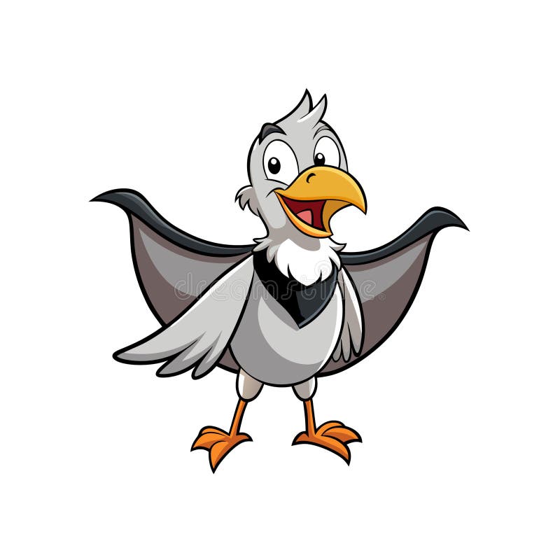 Design Cartoon Albatross Flapping. Un desen animat care ilustrează un albatros în actul de a-și flutura aripile.