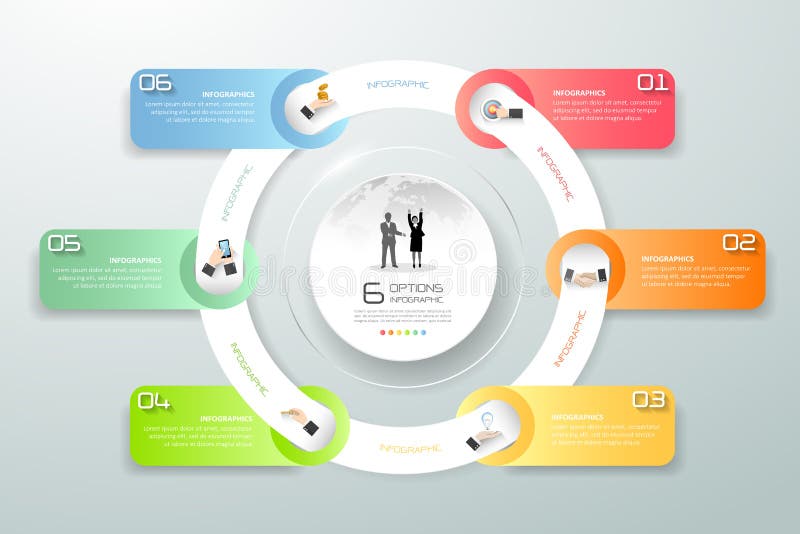 Design circle infographic 6 steps, Business timeline infographic, vector infographic, Infographics stock can be used for workflow royalty free illustration Design circle infographic 6 steps, Business timeline infographic, vector infographic, Infographics stock can be used for workflow royalty free illustration