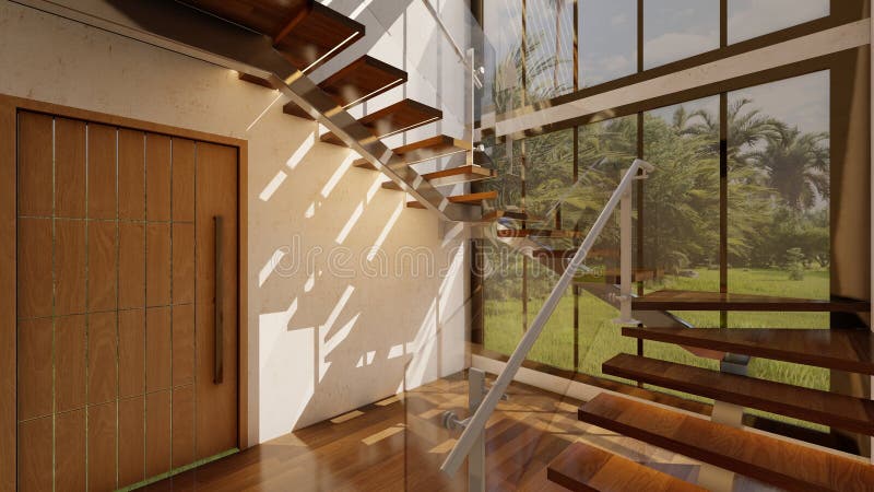 Design compatto e duplex in ambienti di lussoVisualizzazione architettonica con luce naturale illustrazione di stock