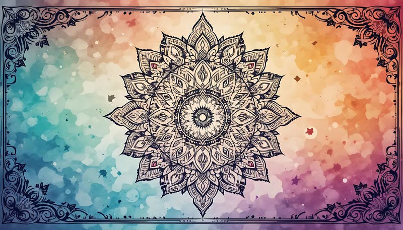 Design complex Mandala pe fundal acuarelă cu ornament decorativ de frontieră royalty free illustration