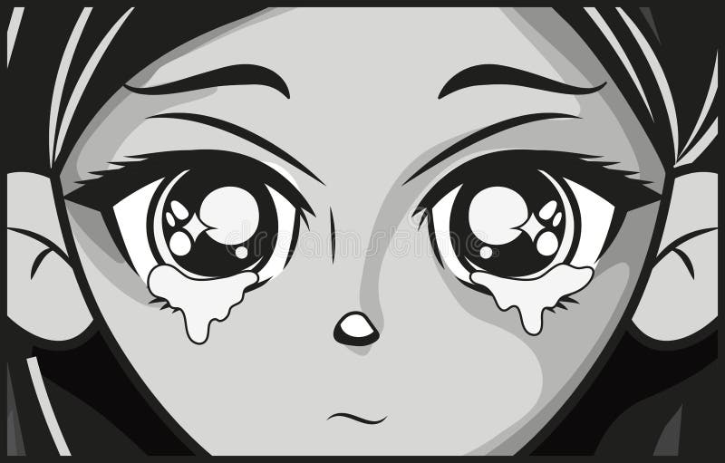 Emotion anime icon sad in simple black design Stock Vector