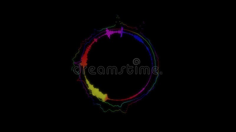Design cu undă spectrală circulară abstractă, cu fascicul rotativ, pe fond negru, sub formă de undă spectrală vibratoare vector illustration