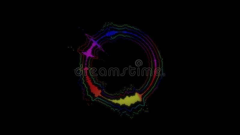 Design cu undă spectrală circulară abstractă, cu fascicul rotativ, pe fond negru, sub formă de undă spectrală vibratoare royalty free illustration