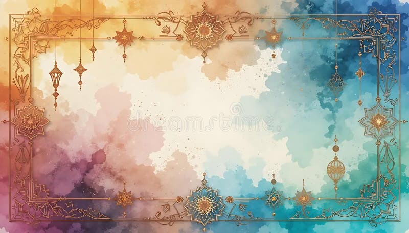 Design de cadru ornamental cu textură acuarelă și elemente de decorare islamice royalty free illustration