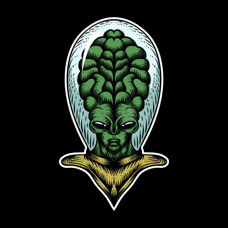 Cabeça De Aliens Dos Desenhos Animados Verdes Isolada. Ilustração