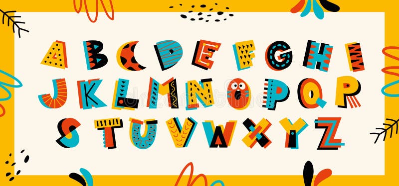 Design de fonte colorido com formas abstratas ilustração royalty free