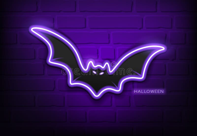 Design de Halloween fericit purpurpuriu aprins BAT pe fundal negru perete bloc vector illustration