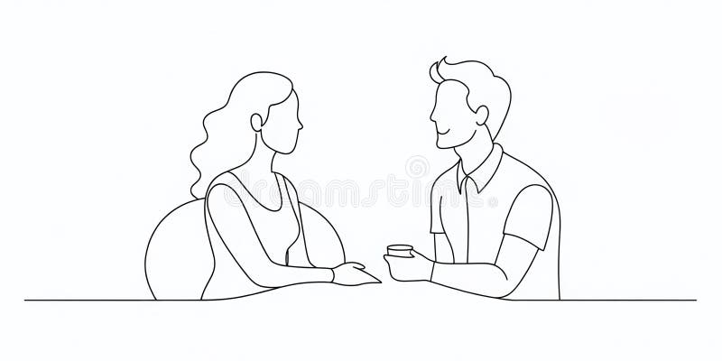 Design de ligne design Dessin d'un couple en conversation Un design minimaliste noir et blanc pour la décoration moderne illustration stock