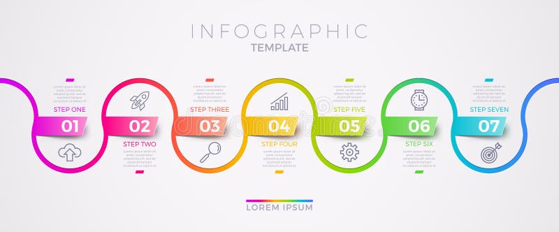Design de modelo infográfico com ícones de negócios Fluxograma com sete opções ou etapas Conceito de negócios infográfico