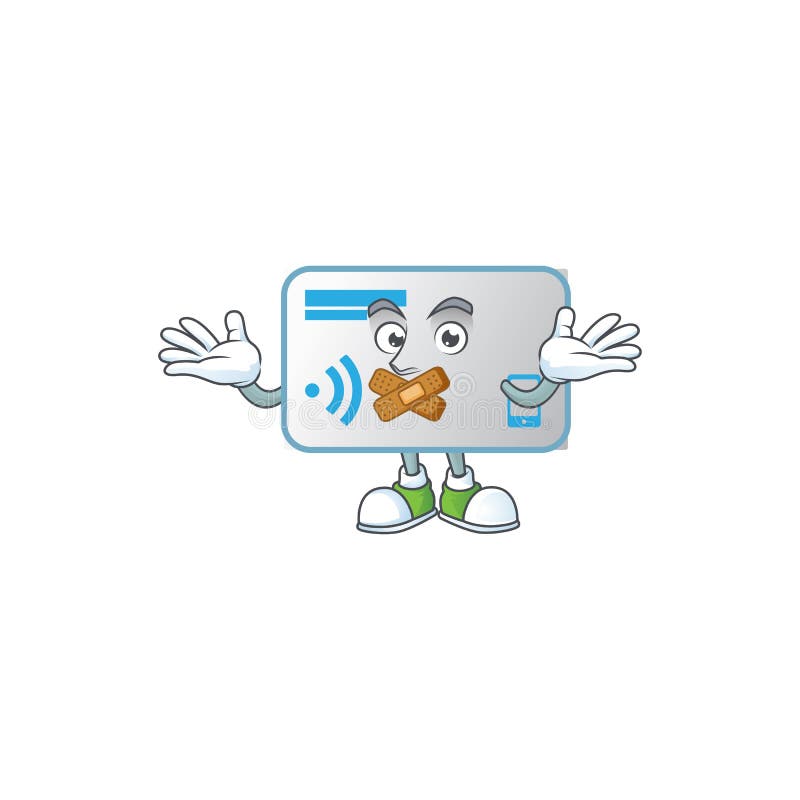 Design de personaje din desene animate mascote al cardului NFC care face un gest tăcut. ilustrare vectorială