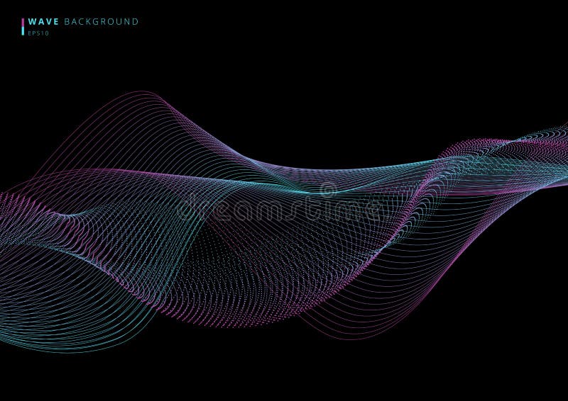 Design de rețea futuristă pentru tehnologia abstractă, cu particule albastre și cu puncte roz pe fond negru stock illustration