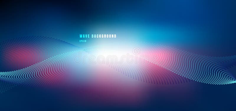 Design de rețea futuristă pentru tehnologie abstractă cu undă albastru și roz particule. undă sonoră dinamică a particulelor care stock illustration
