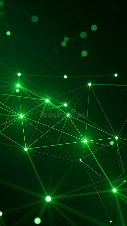Rede abstrata e luminosa verde conectando pontos e linhas, design futurista de tecnologia ilustração do vetor