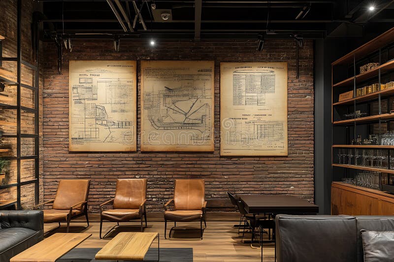 Design degli interni industriali con architetture di vintage illustrazione di stock