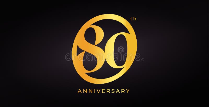 Design dei Logo dell'80esimo anniversario con numero d'oro in stile moderno elegante sullo sfondo scuro per le celebrazioni royalty illustrazione gratis
