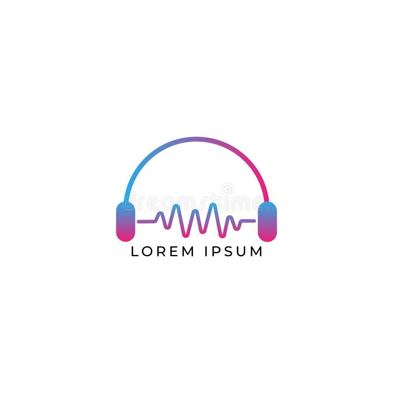 Design des Logos für Kopfhörer und Schallwellen, Vorlage für farbige Audio-Logos lizenzfreie abbildung