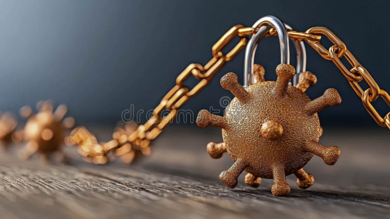 Design a detailed visualization of a virus contained in a Generative AI Illustration key. royalty free illustration